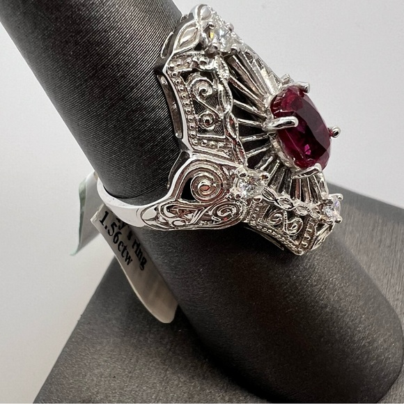 14k White Gold Diamond & Ruby Ring - Picture 2 of 7